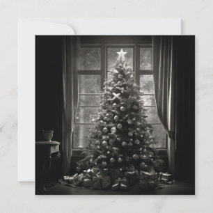 Carte de vacances d'arbre de Noël noir et blanc