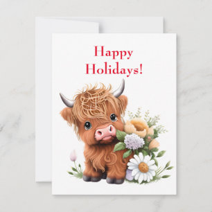Carte de vacances de bébé vache highland avec des