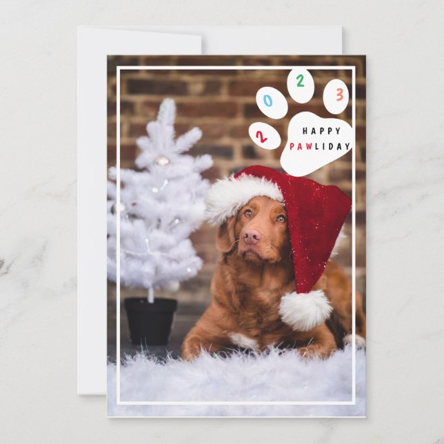 Carte de vacances de chien de Noël de patte heureu (Devant)