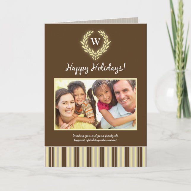 Carte de vacances de famille Monogram Wreath (marr (Devant)