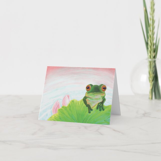 Carte de vacances de Grenouille verte se détendant (Devant)