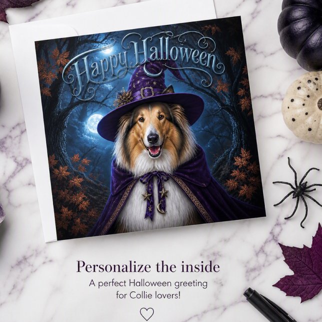 Carte de vacances de Halloween sorcière Collie au  (Créateur téléchargé)
