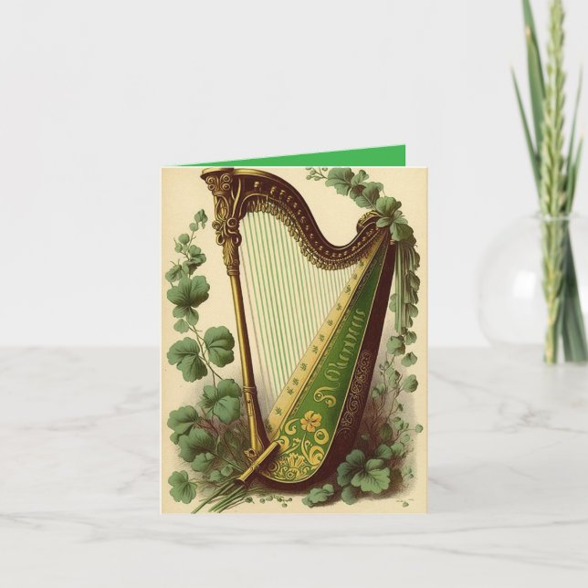 Carte de vacances de la harpe irlandaise vintage (Devant)