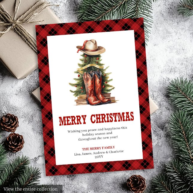 Carte de vacances de l'Ouest au carreau de bison d (Western holiday card buffalo plaid wild west

)