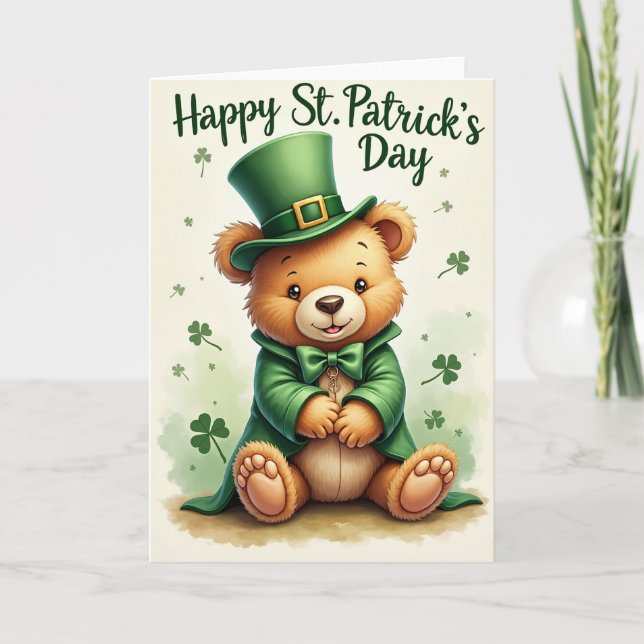 Carte de vacances de l'ours en peluche Shamrock (Devant)