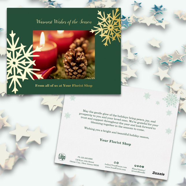 Carte de vacances de Noël - Accessoires de fiole d (Christmas Image Foil Accents Business Holiday Card - custom Photo)