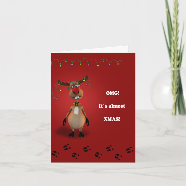 Carte de vacances de Noël amusante Rouge Reindeer  (Devant)