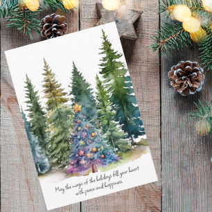 Carte de vacances de Noël Aquarelle Conifer Trees