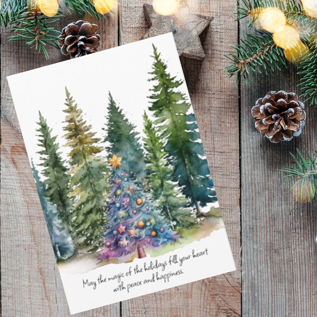 Carte de vacances de Noël Aquarelle Conifer Trees (Créateur téléchargé)