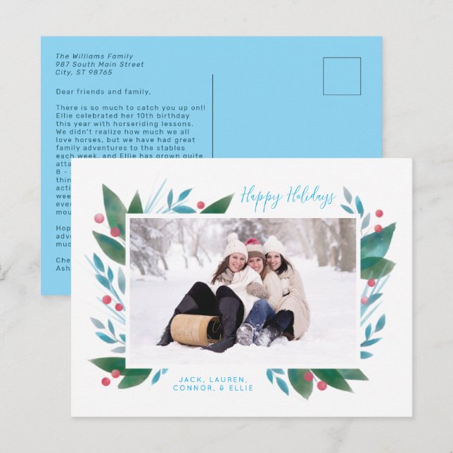 Carte de vacances de Noël avec branche d'hiver et  (Devant / Derrière)