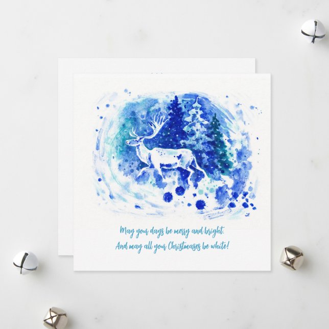 Carte de vacances de Noël Cerf de renne blanc d'hi (Devant/Arrière en situation)