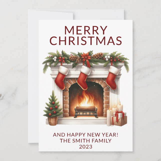 Carte de vacances de Noël cheminée rouge (Devant)