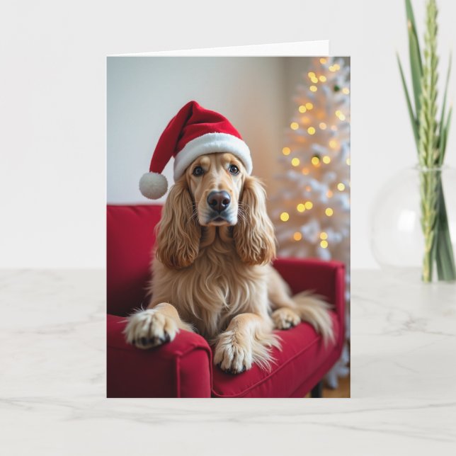 Carte de vacances de Noël Chien Santa Mignon (Devant)