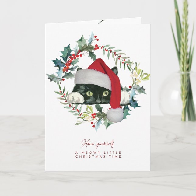 Carte de vacances de Noël Cute Cat Meowy (Devant)