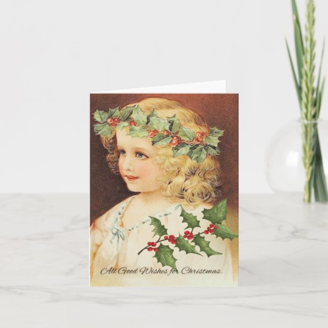 Carte de vacances de Noël de fille victorienne (Devant)
