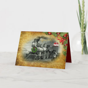 Carte de vacances de Noël de train à vapeur vintag