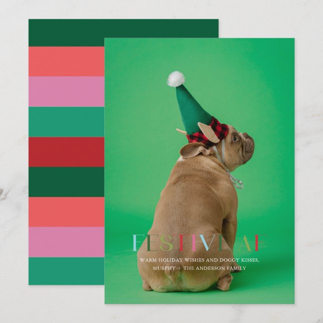 Carte de vacances de Noël drôle de photo d'animal  (Devant / Derrière)