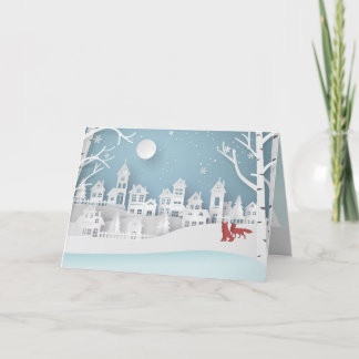 Carte de vacances de Noël en famille, renard, vill