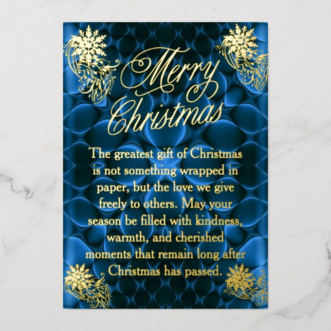 Carte de vacances de Noël en feuille dorée bleue d (Recto)