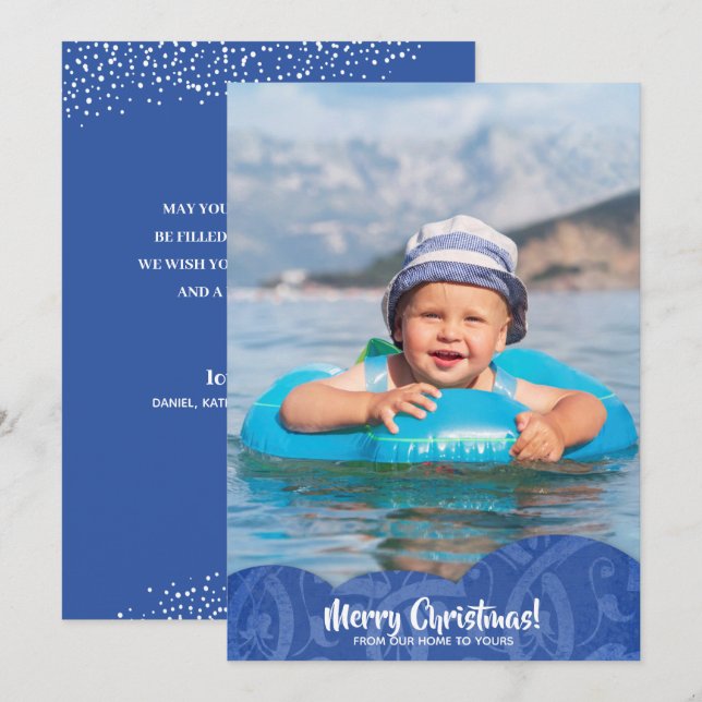 Carte de vacances de Noël en lin bleu (Devant / Derrière)