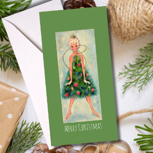 Carte de vacances de Noël fille arbre de Noël vint
