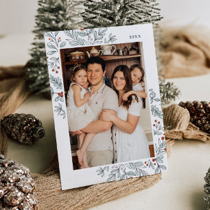 Carte de vacances de Noël Floral Frame Photo