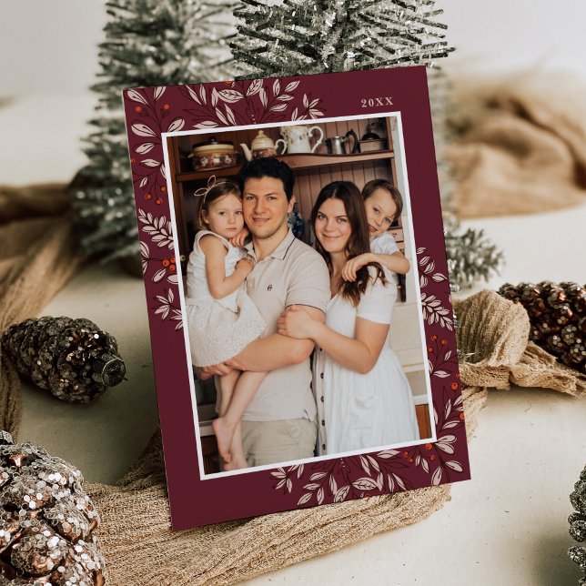 Carte de vacances de Noël Floral Frame Photo (Créateur téléchargé)