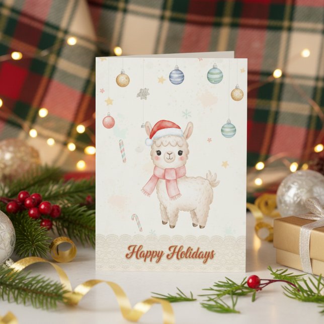 Carte de vacances de Noël Llama mignonne (Cute Happy Holidays Llama Holiday Card)