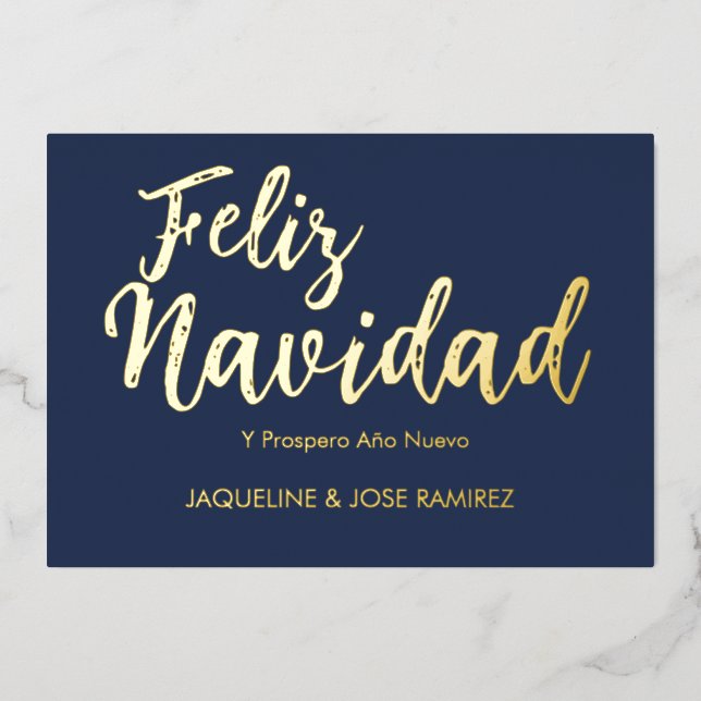 Carte de vacances de Noël Navy Feliz Navidad en fe (Recto)