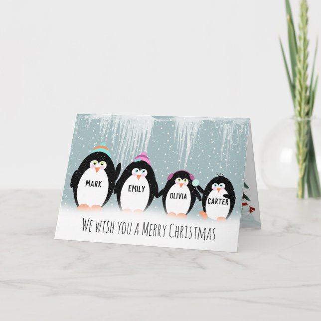 Carte de vacances de Noël Penguin Famille (Devant)