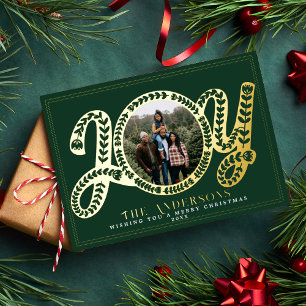 Carte de vacances de Noël Stylish Green Joy avec p