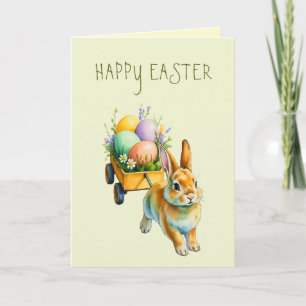 Carte de vacances de Pâques à l'aquarelle Bunny Wa