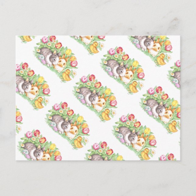 Carte de vacances de Pâques de printemps lapin (Devant)