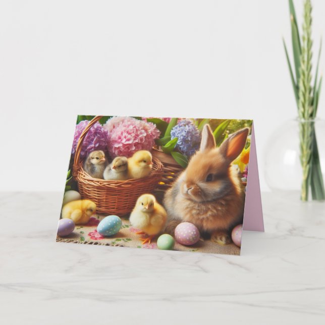Carte de vacances de Pâques Lapin et Œufs Enfants (Devant)