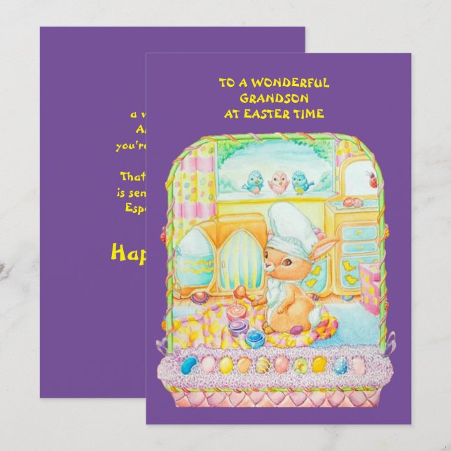 Carte de vacances de Pâques pour petits-fils (Devant / Derrière)