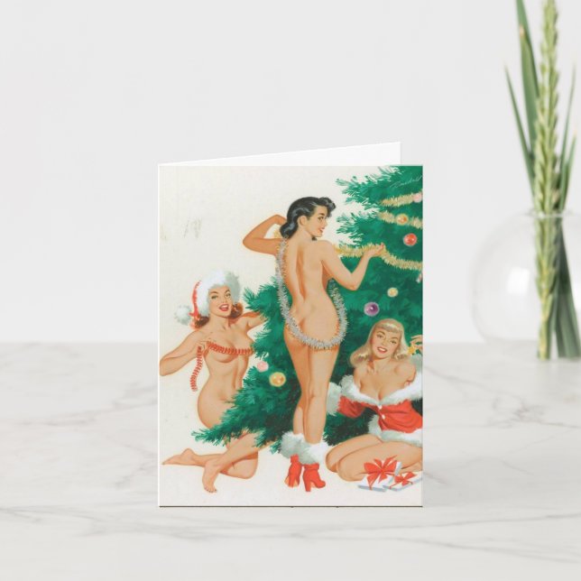 Carte de vacances de style rétro "Décorer l'arbre" (Devant)