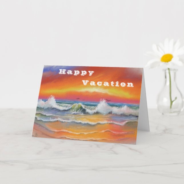 Carte de vacances d'été avec coucher de soleil sur (Petite plante)