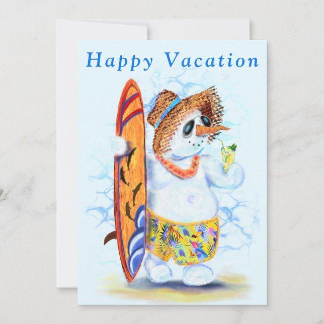 Carte de vacances d'été Snowman Surfer - Amusant (Devant)