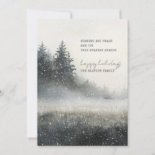 Carte de vacances d'hiver à motif de forêt enneigé