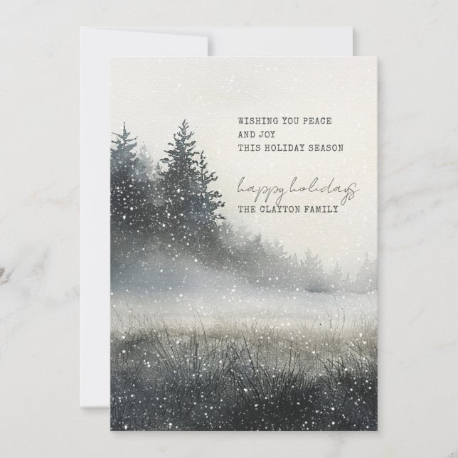 Carte de vacances d'hiver à motif de forêt enneigé (Devant)