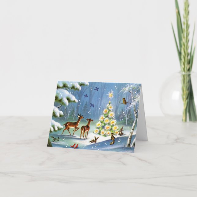 Carte de vacances d'inspiration vintage avec cerfs (Devant)