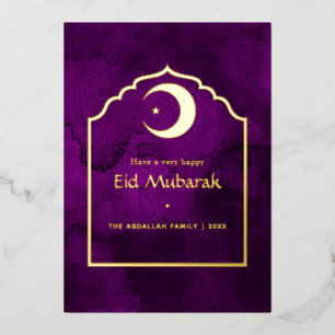 Carte de vacances Eid Moubarak Purple et Gold Foil