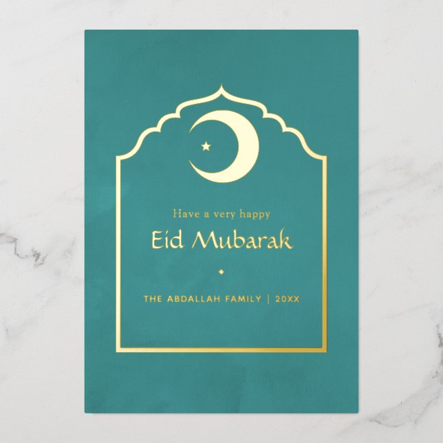 Carte de vacances Eid Moubarak Turquoise et Gold F (Recto)
