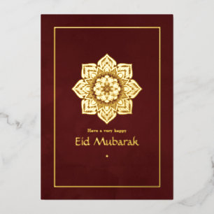 Carte de vacances Eid Mubarak bordeaux et feuille 