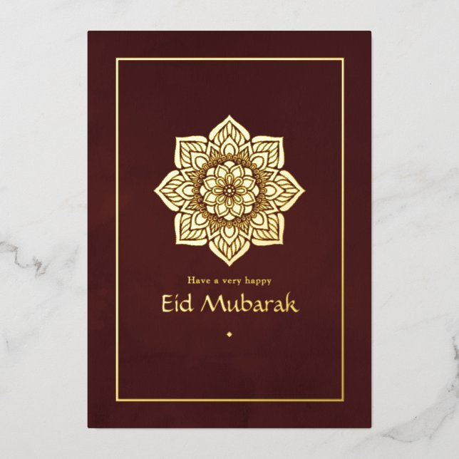 Carte de vacances Eid Mubarak bordeaux et feuille  (Recto)