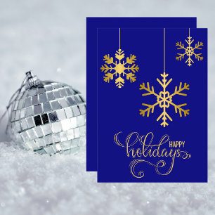 Carte de vacances Elegant Navy Blue and Gold Snowf