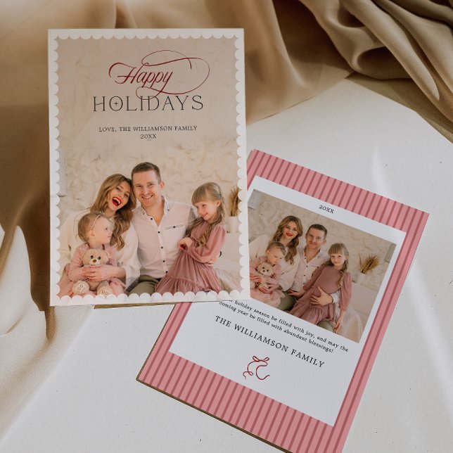Carte de vacances élégante avec bordure festonnée (Elegant Holiday Card with Scalloped Border)