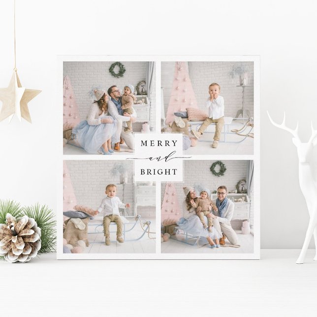 Carte de vacances élégante Merry & Bright pour 4 p (Créateur téléchargé)