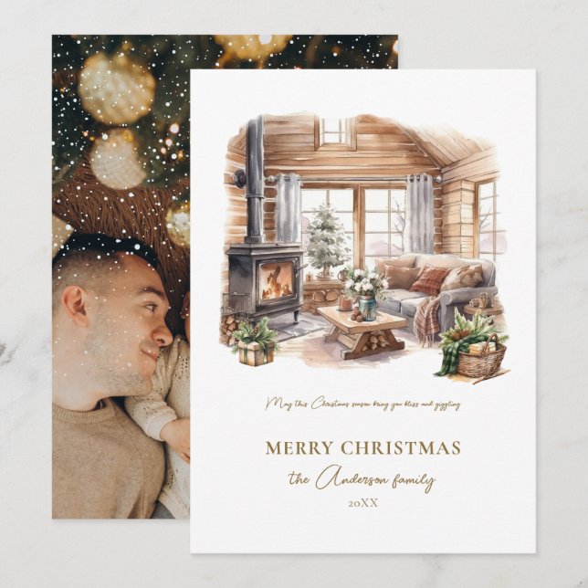 Carte de vacances Élégante photo Maison Cosy (Devant / Derrière)