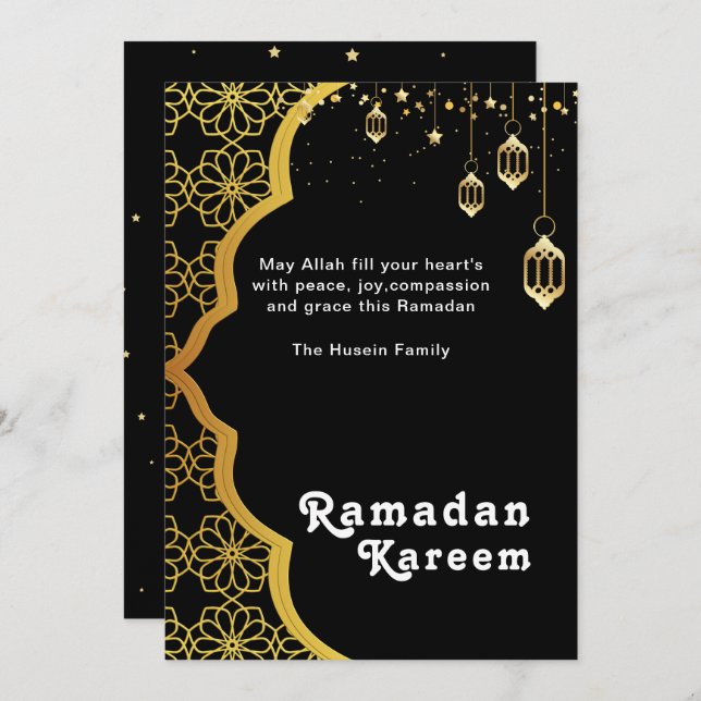 Carte de vacances élégante Ramadan Kareem noir et  (Devant / Derrière)